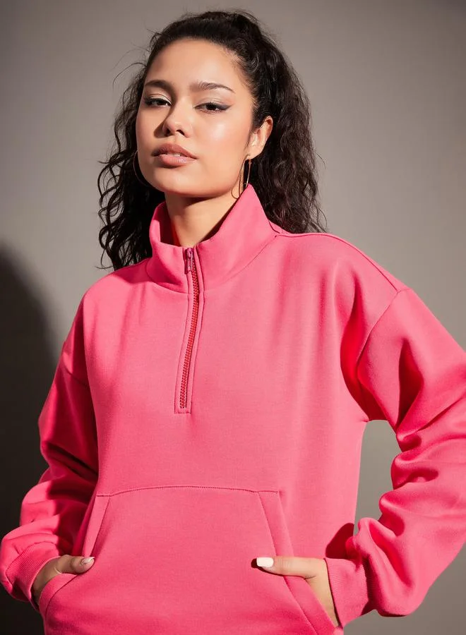 SASSAFRAS Regular Fit Half Zip Placket Fleece Sweatshirt by Styli