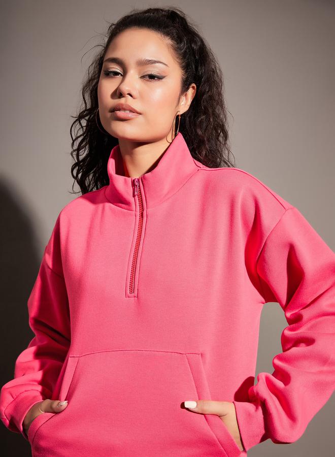 SASSAFRAS Regular Fit Half Zip Placket Fleece Sweatshirt by Styli  - Image 4