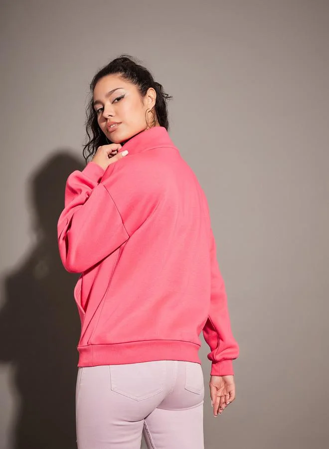 SASSAFRAS Regular Fit Half Zip Placket Fleece Sweatshirt by Styli