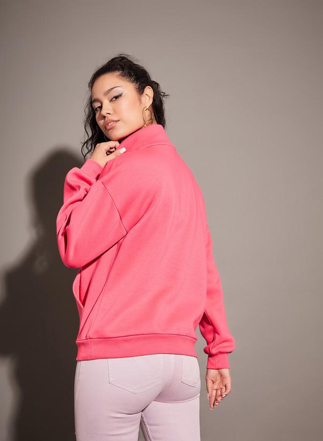 SASSAFRAS Regular Fit Half Zip Placket Fleece Sweatshirt by Styli  - Image 5