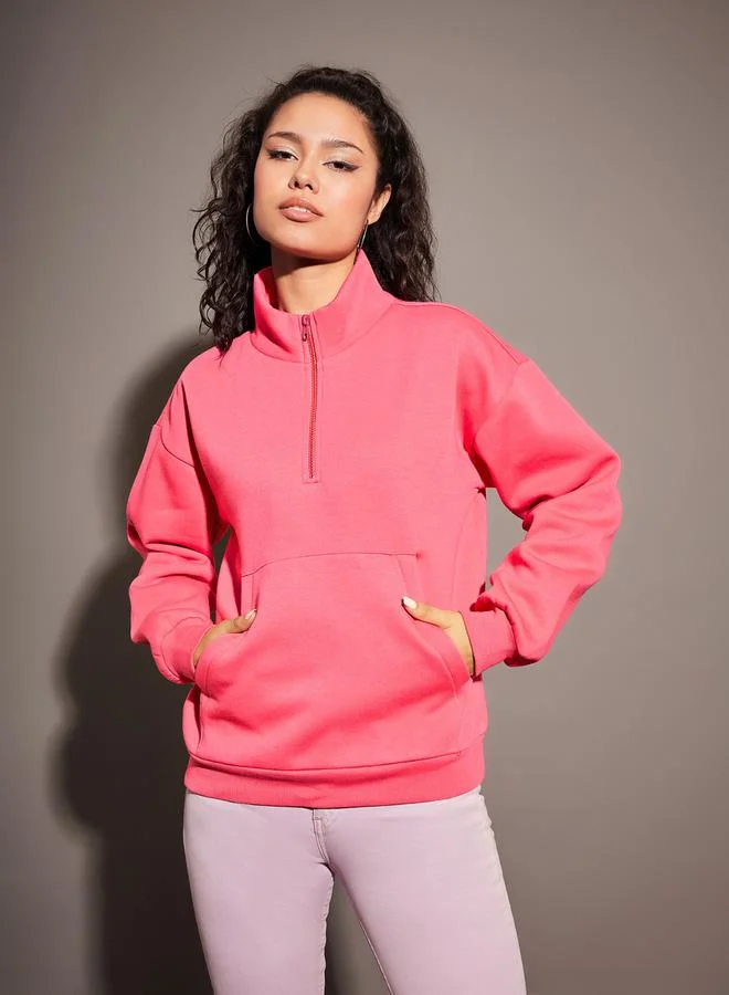 SASSAFRAS Regular Fit Half Zip Placket Fleece Sweatshirt by Styli