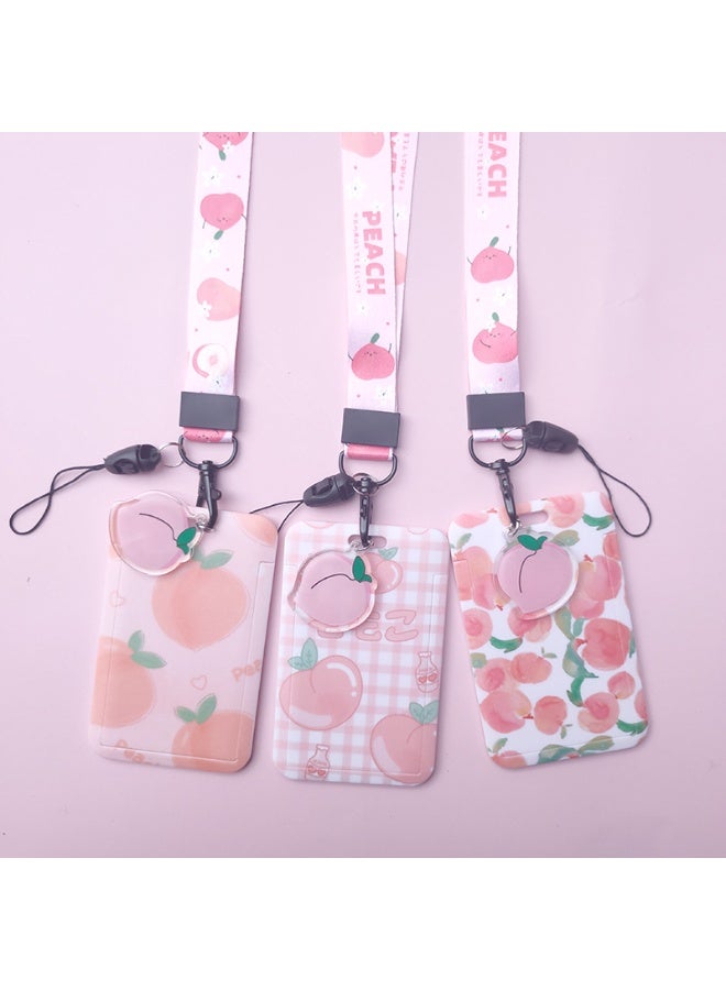 NIBEMINENT 1 - Piece Cartoon Peach Fruit Kpop Photo Card Holder Pendant Key Chain ID Badge Holder ID Card Holder Photo Card Protector for School ID Office ID Access Card for Women Girls - Image 2