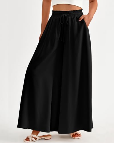 BTFBM Women Casual High Waist Wide Leg Pants 2025 Summer Fall Long Palazzo Pants Pocket Lounge Vacation Beach Trousers(Solid Black, Small) - Image 3