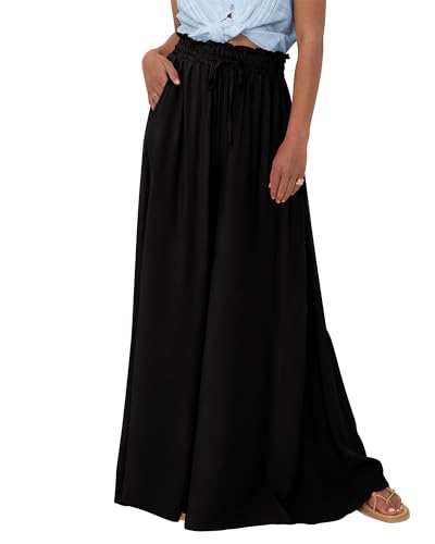 BTFBM Women Casual High Waist Wide Leg Pants 2025 Summer Fall Long Palazzo Pants Pocket Lounge Vacation Beach Trousers(Solid Black, Small) - Image 1
