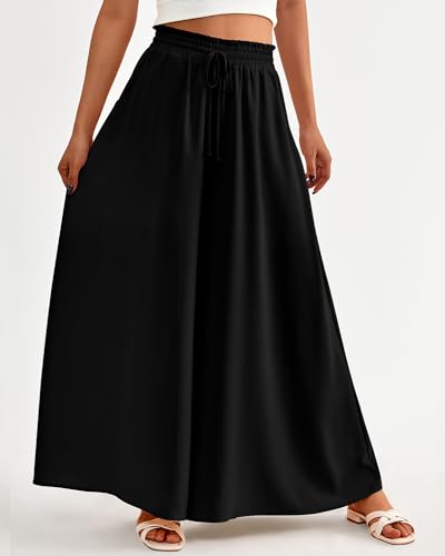 BTFBM Women Casual High Waist Wide Leg Pants 2025 Summer Fall Long Palazzo Pants Pocket Lounge Vacation Beach Trousers(Solid Black, Small) - Image 4