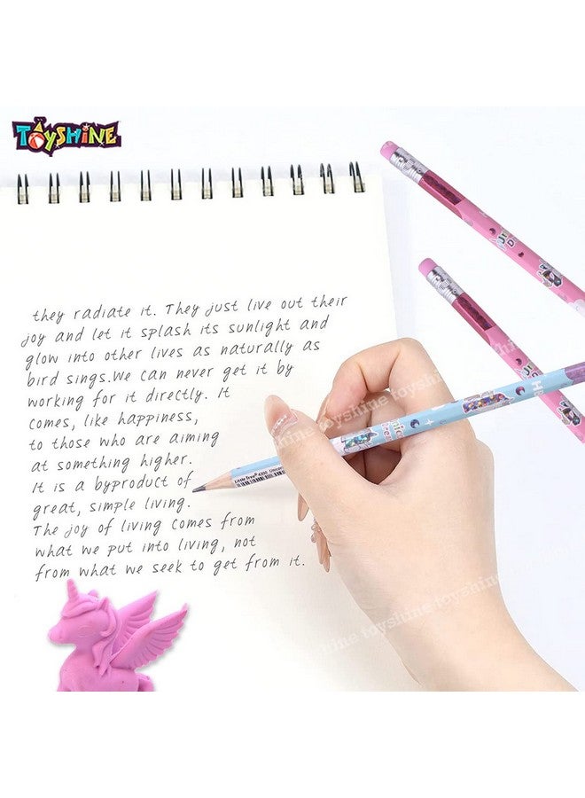 Toyshine Pack Of 26 Unicorn Stationary Set-20 Pencils,2 Erasers,2 Sharpner,Birthday Party Return Gift Party Favor For Kids-M3,Blue - Image 2