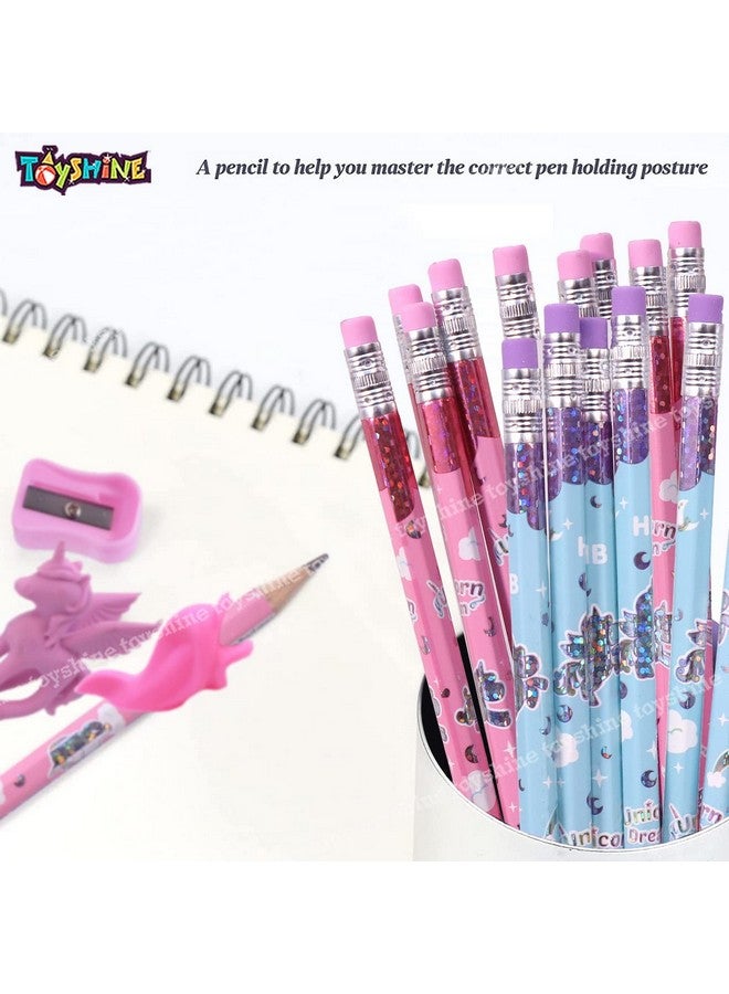 Toyshine Pack Of 26 Unicorn Stationary Set-20 Pencils,2 Erasers,2 Sharpner,Birthday Party Return Gift Party Favor For Kids-M3,Blue - Image 3