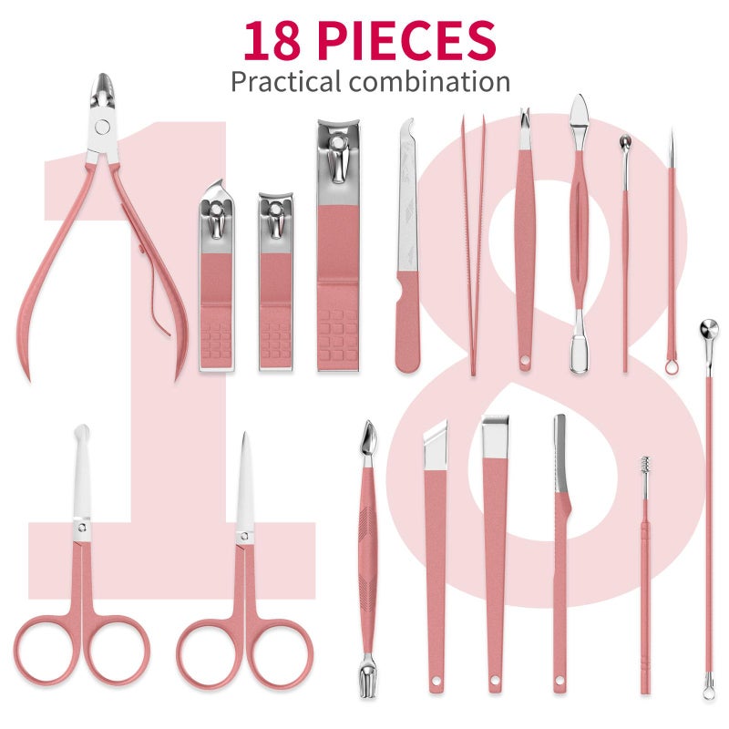 ZIZZON Manicure Set 18 in 1 Professional Pedicure Set Nail scissors Grooming Kit with Leather Travel Case Pink - Image 2