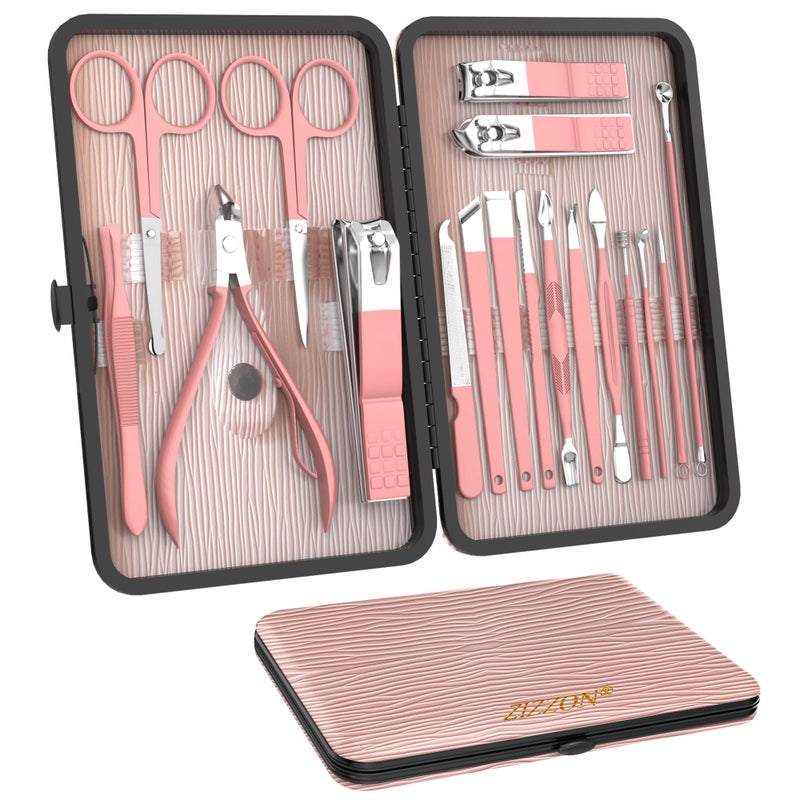 ZIZZON Manicure Set 18 in 1 Professional Pedicure Set Nail scissors Grooming Kit with Leather Travel Case Pink - Image 1