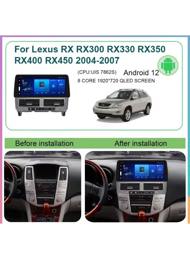 Vierex 12.3 Inch Android Car Stereo Screen For Lexus RX330 RX350 RX300 RX400H 2004-2007 With Apple CarPlay Android Auto Wireless WiFi DSP FM&AM AHD Camera Included (4+32GB Carplay) - Image 2