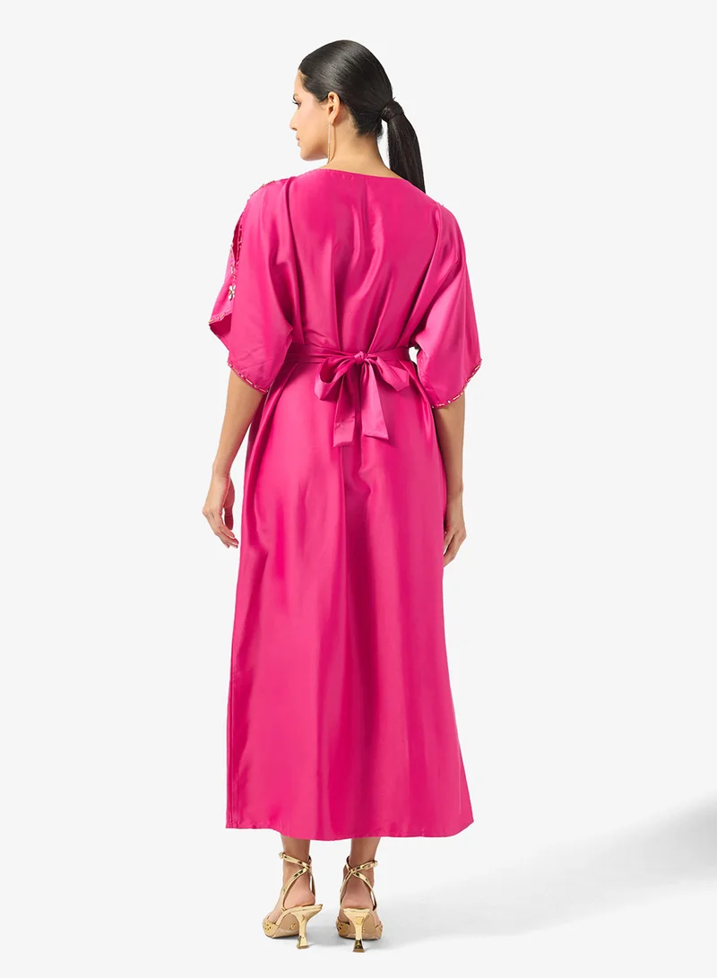 خزانة Embellished Dress With Slit Sleeves