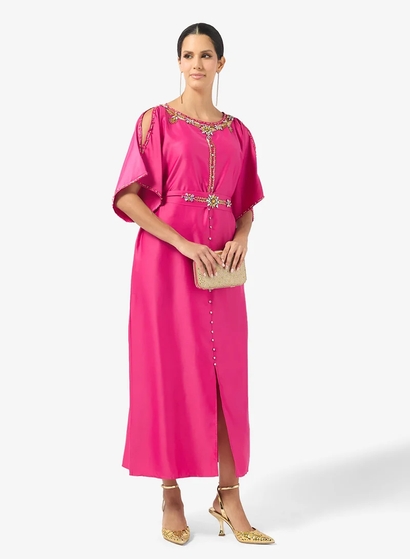 خزانة Embellished Dress With Slit Sleeves