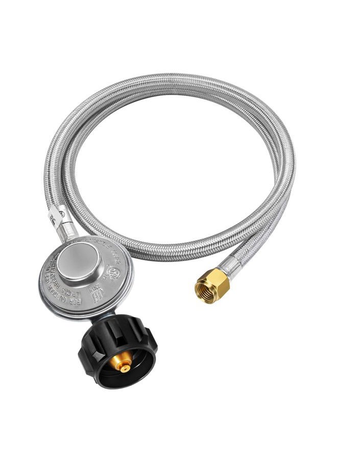 GasSaf 6 Feet Propane Regulator and Hose Universal Grill Regulator Replacement with Stainless Steel Braided Hose for QCC1 Low Pressur LP Gas Grill, Heater and Fire Pit Table,3/8" Female Flare Nut - Image 1