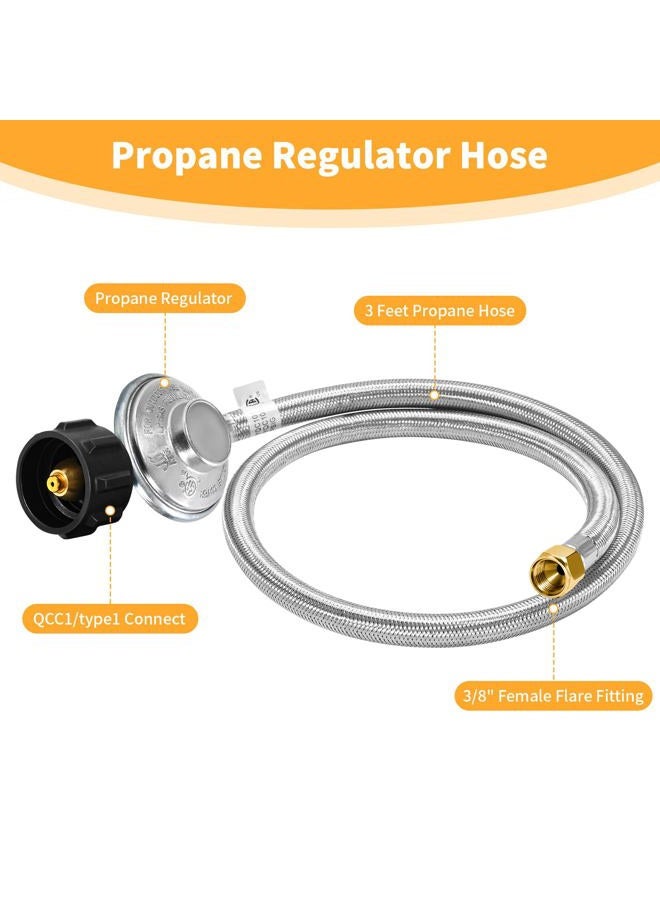 GasSaf 6 Feet Propane Regulator and Hose Universal Grill Regulator Replacement with Stainless Steel Braided Hose for QCC1 Low Pressur LP Gas Grill, Heater and Fire Pit Table,3/8" Female Flare Nut - Image 3