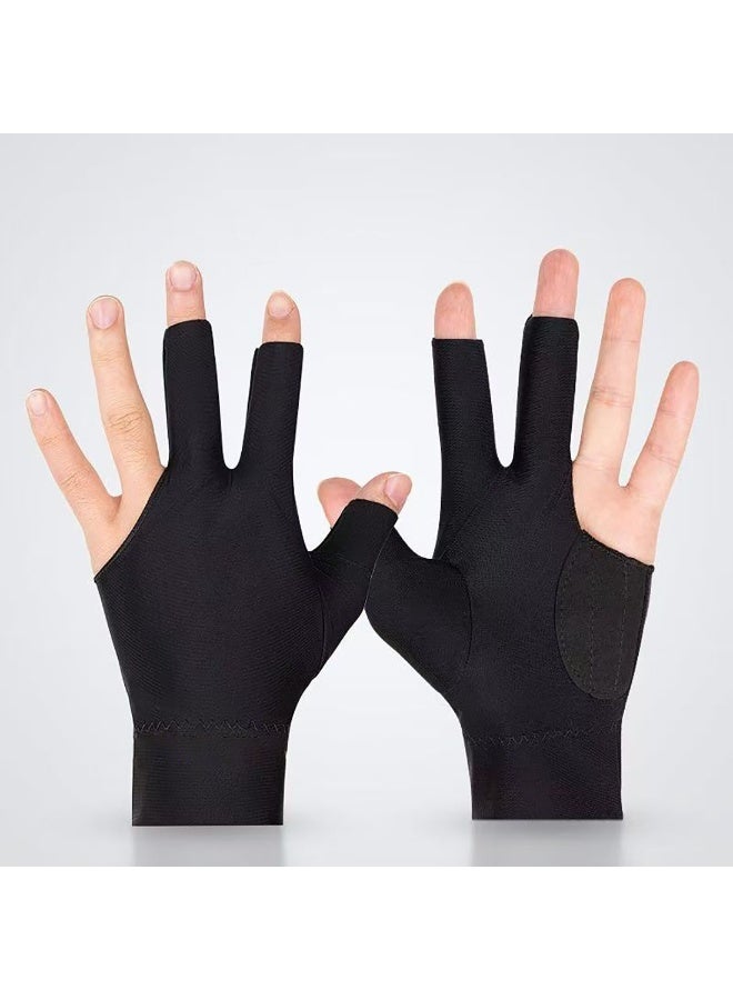 Relex 2PCS Billiard Gloves, Light and Breathable Three-Finger Gloves, Snooker Table Tennis Non-Slip Gloves Suitable for Left Hand (Black) - Image 1