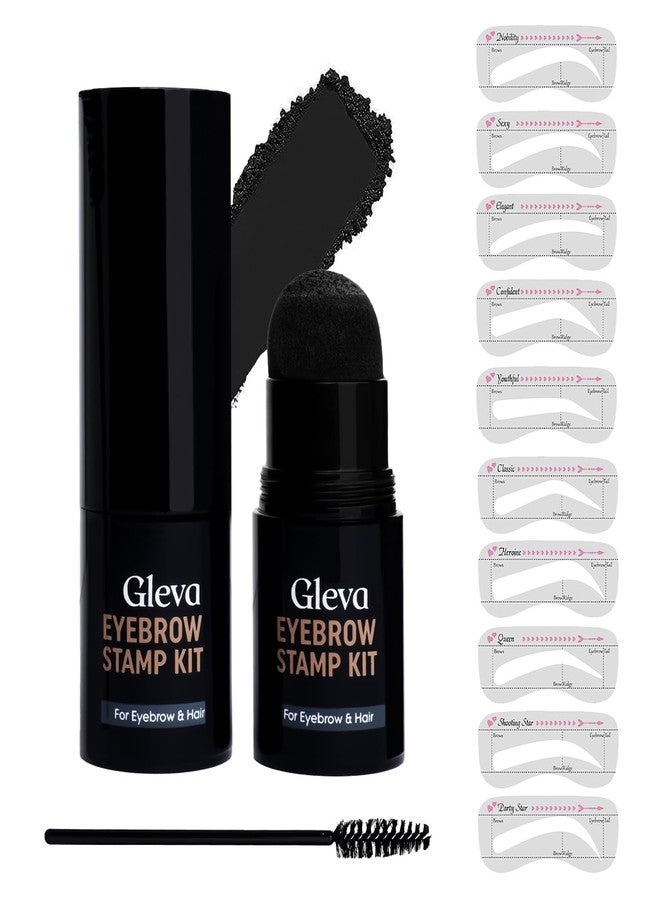 Gleva Eyebrow Stamp & Stencil Kit - Vegan Powder - Long-Lasting Stamping Kit With 10Pcs Reusable Thin & Thick Stencils for Perfect Brows (Black) - Image 1