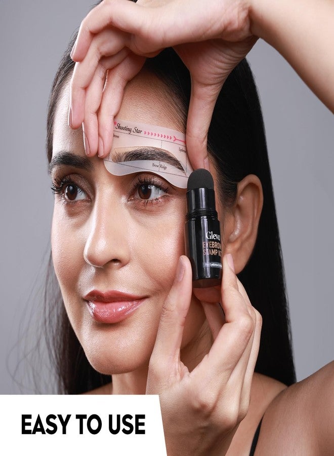 Gleva Eyebrow Stamp & Stencil Kit - Vegan Powder - Long-Lasting Stamping Kit With 10Pcs Reusable Thin & Thick Stencils for Perfect Brows (Black) - Image 3