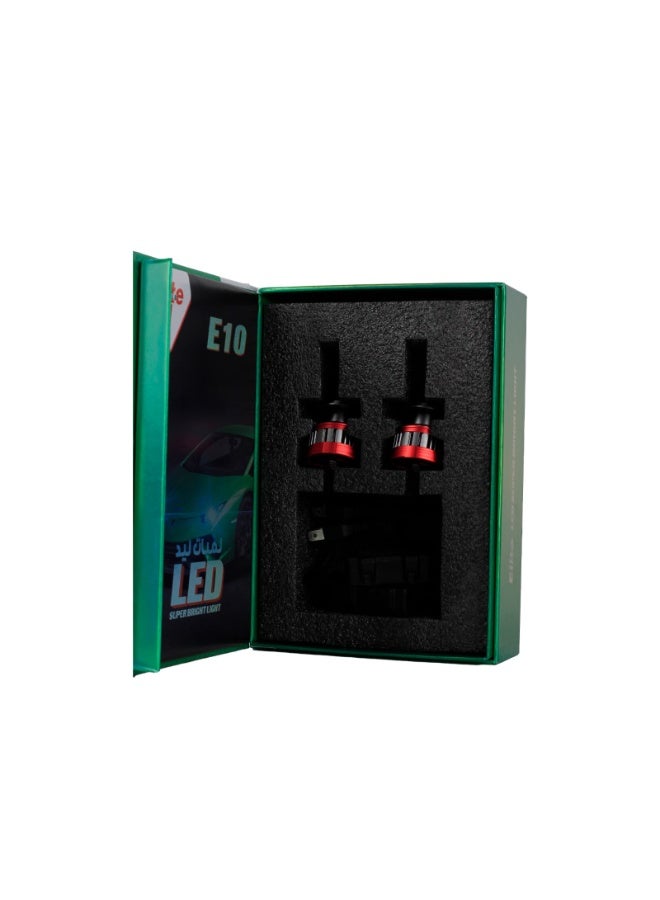 إليت إضاءة أمامية LED فائقة السطوع من نوع ELITE E10 H7، بقوة 65 واط وشدة إضاءة 6500 لومن، مزودة بتقنية متطورة لتوفير نطاق إضاءة أوسع ووضوح أفضل. - Image 1