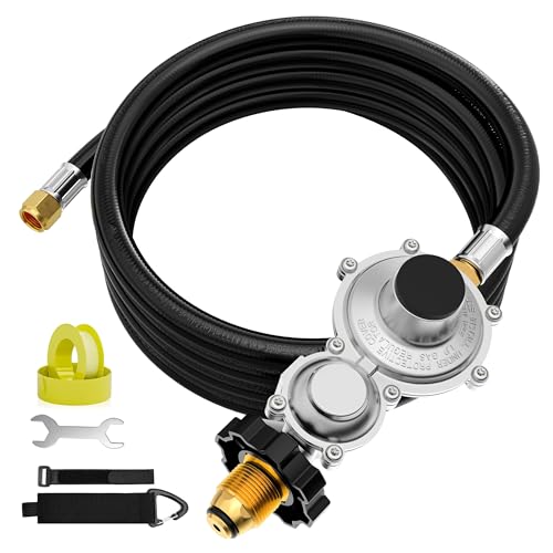 NUPICK 10FT Two Stage Propane Regulator with Hose, Propane Line with Regulator Standard POL to 3/8" Female Flare, 11" WC Pressure Output, for RV Appliances, Fire Pits, Gas Grills, Heaters, Generators - Image 1