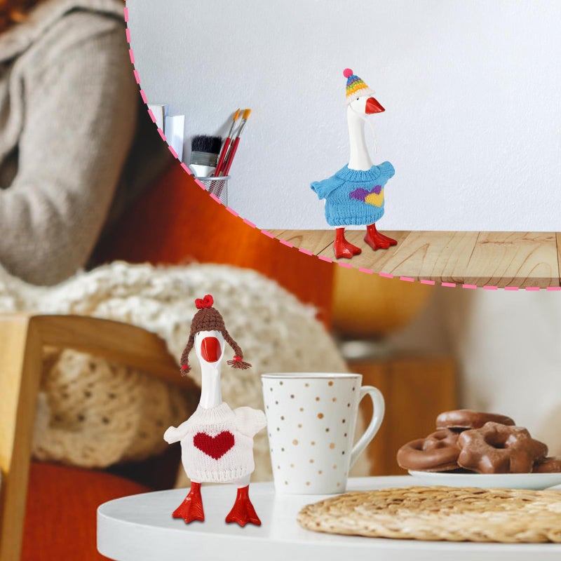 Sinbana 6 Sets Mini Desk Goose Outfits, Cute Knitted Hat & Clothes for 7 Inch Porch Goose Statue Colorful Headwear Costume Accessories for Magnetic Geese Key Holder - Image 5