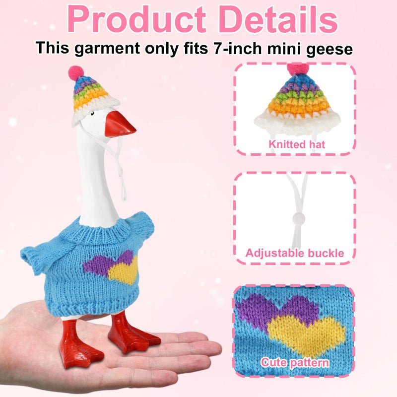 Sinbana 6 Sets Mini Desk Goose Outfits, Cute Knitted Hat & Clothes for 7 Inch Porch Goose Statue Colorful Headwear Costume Accessories for Magnetic Geese Key Holder - Image 4