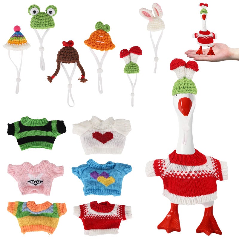 Sinbana 6 Sets Mini Desk Goose Outfits, Cute Knitted Hat & Clothes for 7 Inch Porch Goose Statue Colorful Headwear Costume Accessories for Magnetic Geese Key Holder - Image 1