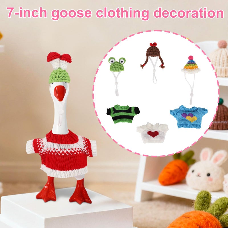 Sinbana 6 Sets Mini Desk Goose Outfits, Cute Knitted Hat & Clothes for 7 Inch Porch Goose Statue Colorful Headwear Costume Accessories for Magnetic Geese Key Holder - Image 3
