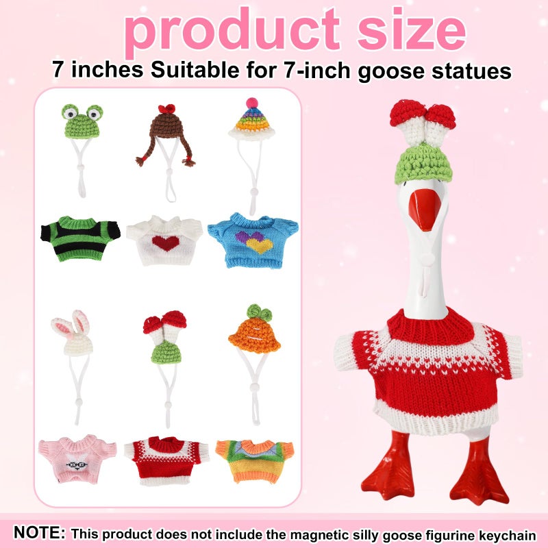 Sinbana 6 Sets Mini Desk Goose Outfits, Cute Knitted Hat & Clothes for 7 Inch Porch Goose Statue Colorful Headwear Costume Accessories for Magnetic Geese Key Holder - Image 2