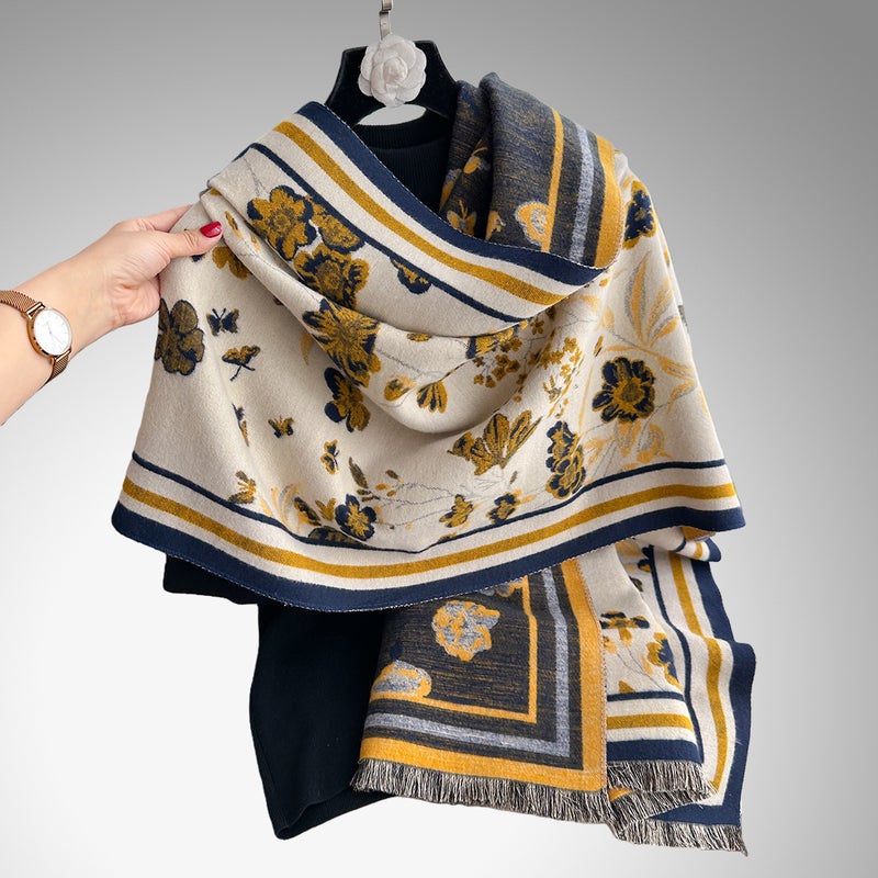 Wholesale 2025 Autumn and Winter New Style Imitation Cashmere Scarf Women''s Fashion Versatile Floral Jacquard Shawl - Image 3