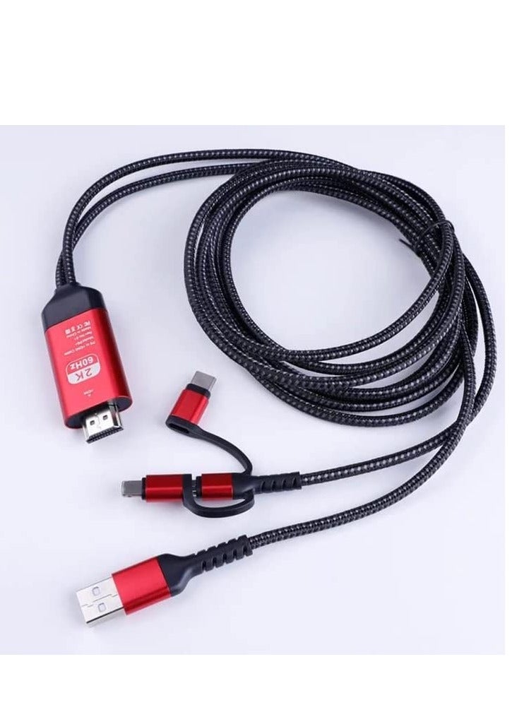 SYOSI HDMI Adapter, 3 in 1 2M Type-C to Hd MHL Cable Audio Video Cable Micro USB Projection, Connector Cable, for iPhone Android to TV/Projector HDTV - Image 4