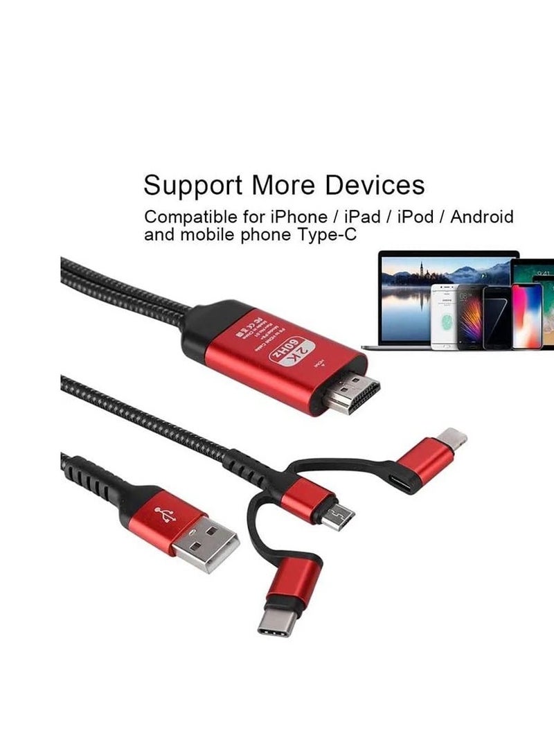 SYOSI HDMI Adapter, 3 in 1 2M Type-C to Hd MHL Cable Audio Video Cable Micro USB Projection, Connector Cable, for iPhone Android to TV/Projector HDTV - Image 3