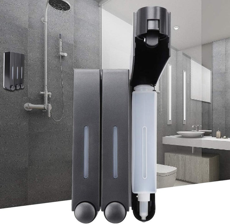 420ml per Cup Wall Mounted Three Head Liquid Soap Shampoo Dispensers for Home Bathroom Hotel(Black) - Image 2
