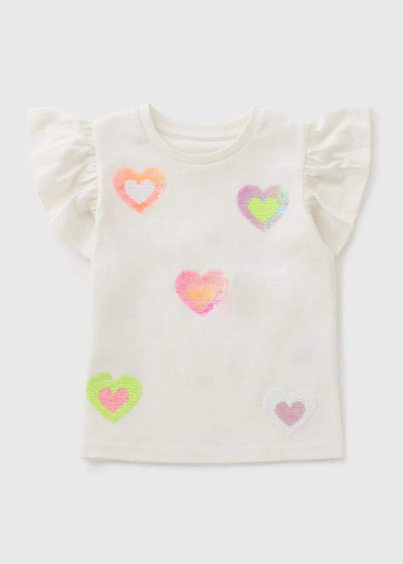 Matalan Girls White Sequin Heart T-Shirt