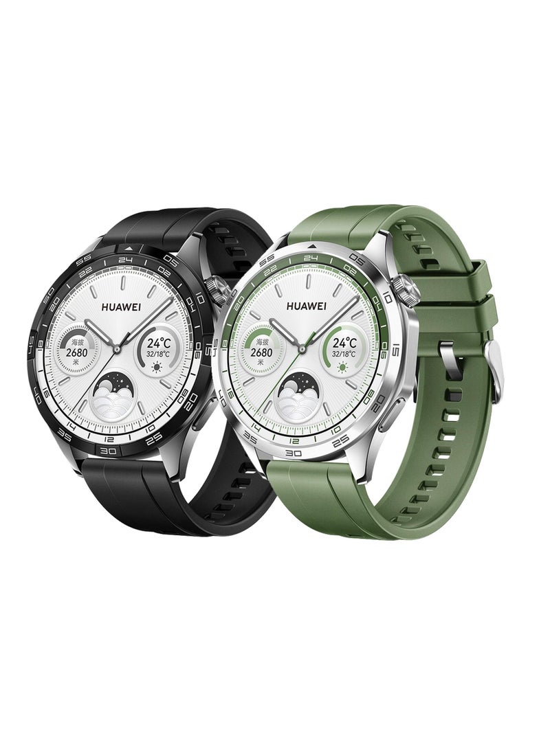 Anmi - 2 PCS Replacement  Strap Silicone Band for Huawei Watch GT4  46mm(Black/Green) - Image 1