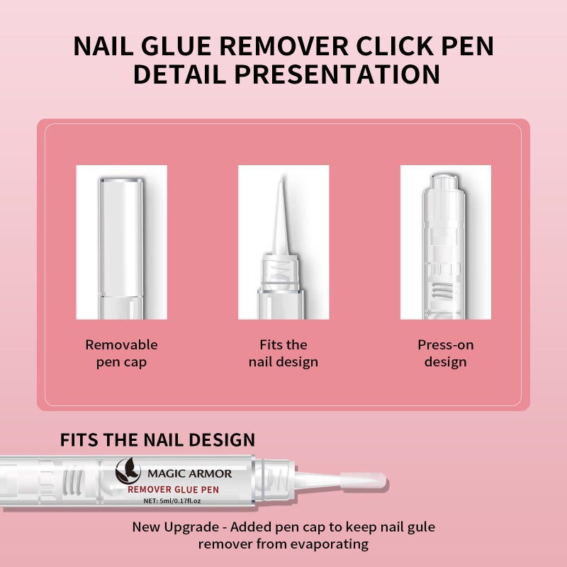 MAGIC ARMOR 15g Semi Solid Nail Glue Gel with 5ml Remover Glue Pen, Super Glue for Press On Nails, No UV Light Needed Long Lasting, Click Removal Pen Design 3-in-1 Remover - Image 3