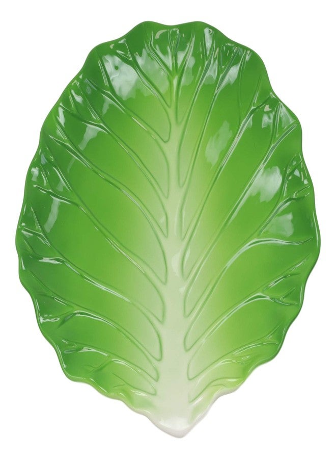 Ebros Gift Ebros 12" Wide Gourmet Kitchen Presentation Ceramic Fresh Hearty Green Cabbage Leaf Shaped Serving Plate or Dish Platter For Salads Dessert Appetizers Fruits Lunch Or Dinner Entrees (1) - Image 1