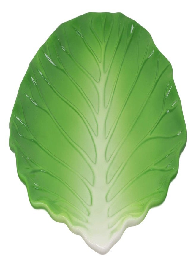Ebros Gift Ebros 12" Wide Gourmet Kitchen Presentation Ceramic Fresh Hearty Green Cabbage Leaf Shaped Serving Plate or Dish Platter For Salads Dessert Appetizers Fruits Lunch Or Dinner Entrees (1) - Image 2