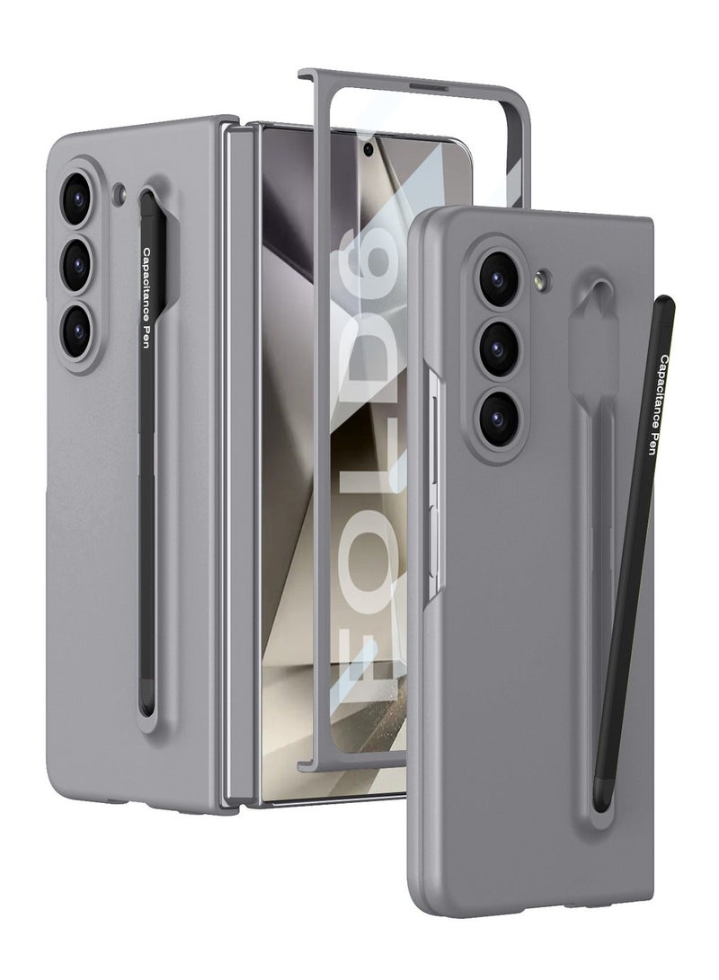 ليكا جراب نحيف للغاية مقاوم للصدمات لهاتف سامسونج جالكسي Z Fold 6 مع فتحة للقلم S في الخلف، قلم ألوان مجاني، ومادة بولي كربونات مقاومة للخدوش لزيادة المتانة - رمادي - Image 1