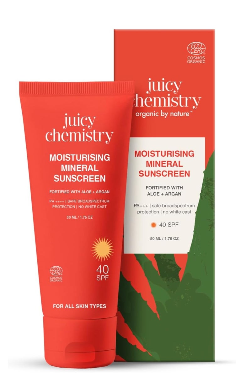 Juicy Chemistry All Moisturising Mineral Sunscreen Spf 40, Broad Spectrum Uva/Uvb Protection Pa++++, No White Cast, Light Weight Non-Greasy & Moisturising Kids & Pregnancy Safe White 50 G