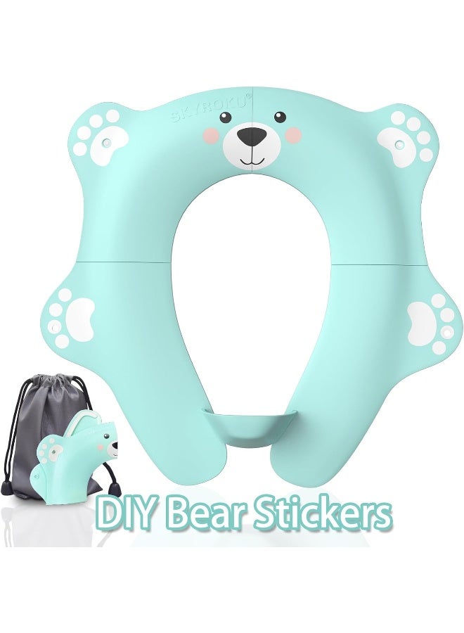 SKYROKU Foldable Travel Potty Seat for Toddlers and Kids - Anti-Slip Potty Training Seat with Handles, Splash Guard, DIY Stickers, Storage Bag - Fits Most Toilets, Portable & Easy to Clean(Blue) - Image 2