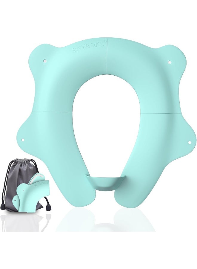SKYROKU Foldable Travel Potty Seat for Toddlers and Kids - Anti-Slip Potty Training Seat with Handles, Splash Guard, DIY Stickers, Storage Bag - Fits Most Toilets, Portable & Easy to Clean(Blue) - Image 1