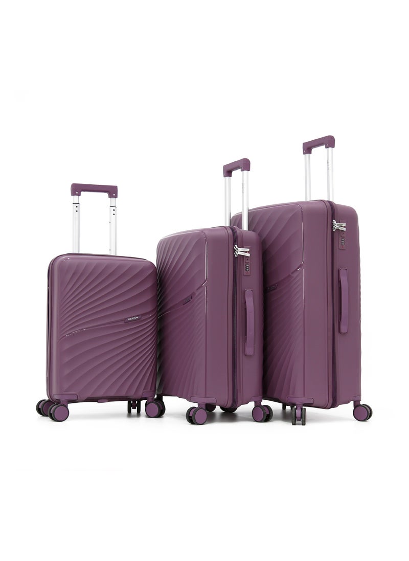 AMERICAN FLYER - Unbreakable Hardshell PP Luggage Set with 8 Wheels Thick Shell Multi Layer PP 3 Piece Set,Purple (S-20",M-24",L-28") - Image 1