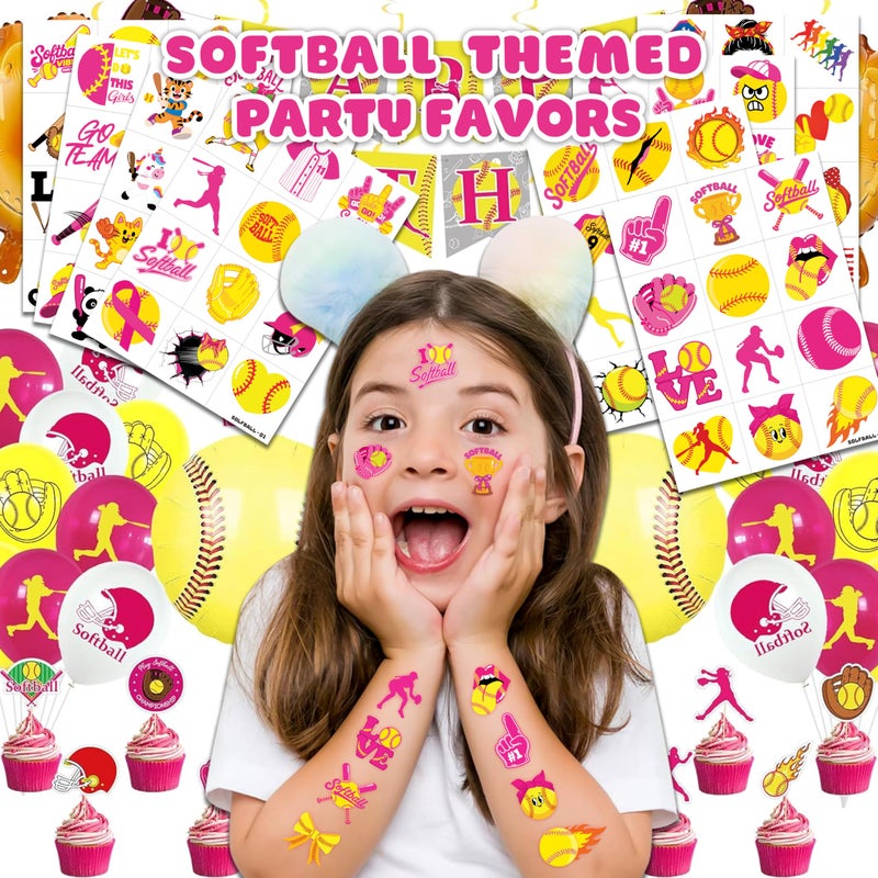 91TATTOOS 96 PCS Softball Sports Pre-Cut Temporary Tattoos for Kids | Super Cute Softball Themed Birthday Party Favors, Supplies, Decorations, Fake Tattoo Stickers, School Rewards & Gifts Boys & Girls, Carnival - Image 2