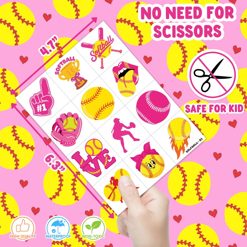 91TATTOOS 96 PCS Softball Sports Pre-Cut Temporary Tattoos for Kids | Super Cute Softball Themed Birthday Party Favors, Supplies, Decorations, Fake Tattoo Stickers, School Rewards & Gifts Boys & Girls, Carnival - Image 4