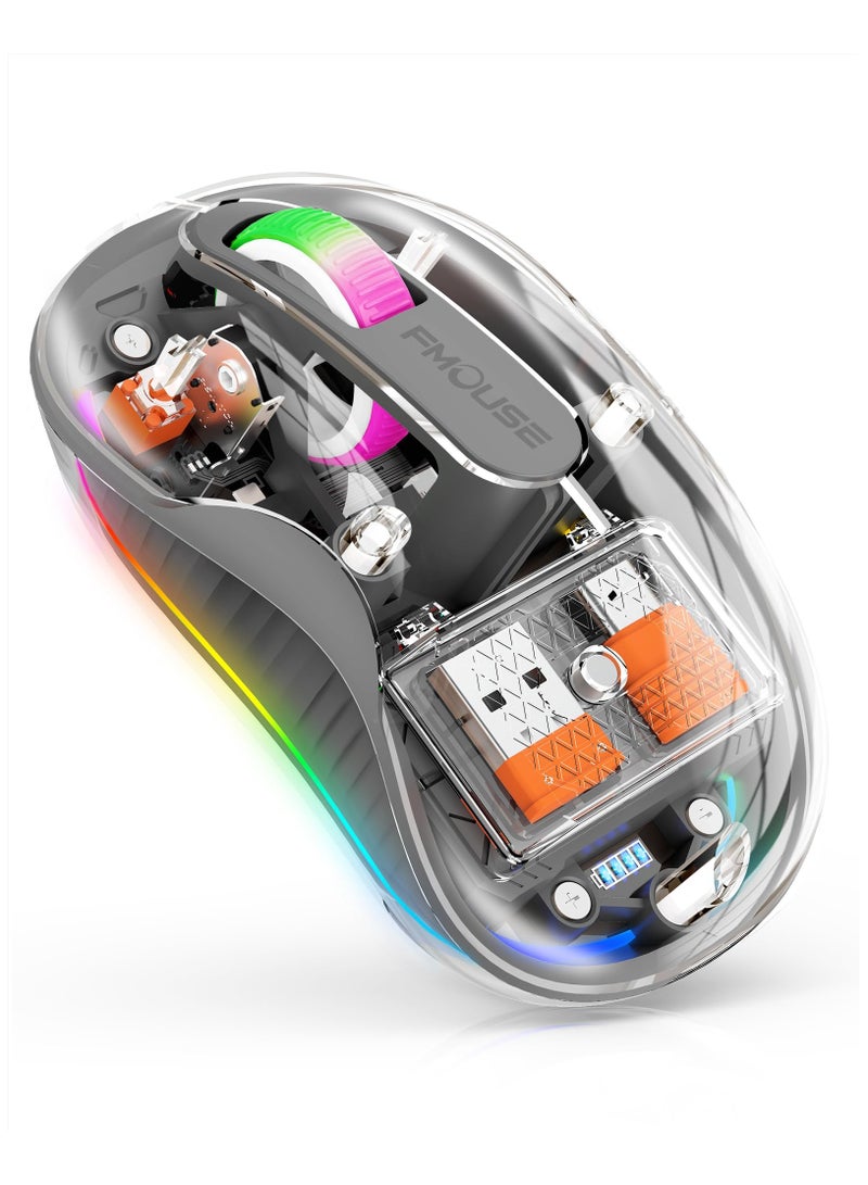 SYOSI Bluetooth Wireless Mouse Tri-Mode, with USB & Type-C Two Receiver Compatible with Mac/ipad, 2400 DPI, Portable Laptop Silent Rechargeable Mice with RGB Lights-Dual BT5.1+2.4GHz - Image 1