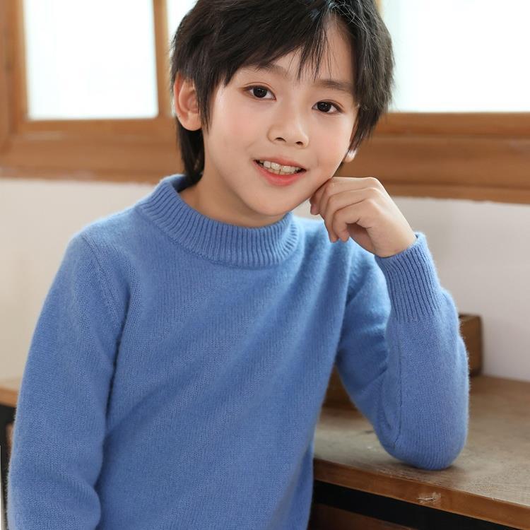Half-Height Boys' Sweater Pure Wool Sweater Girls' Crewneck Bottoming Sweater Pullover Sweater Baby Thickened Double-Stranded Children - Image 5