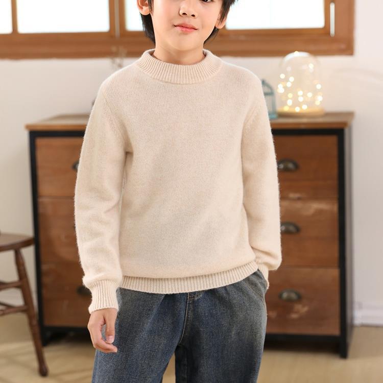 Half-Height Boys' Sweater Pure Wool Sweater Girls' Crewneck Bottoming Sweater Pullover Sweater Baby Thickened Double-Stranded Children - Image 3
