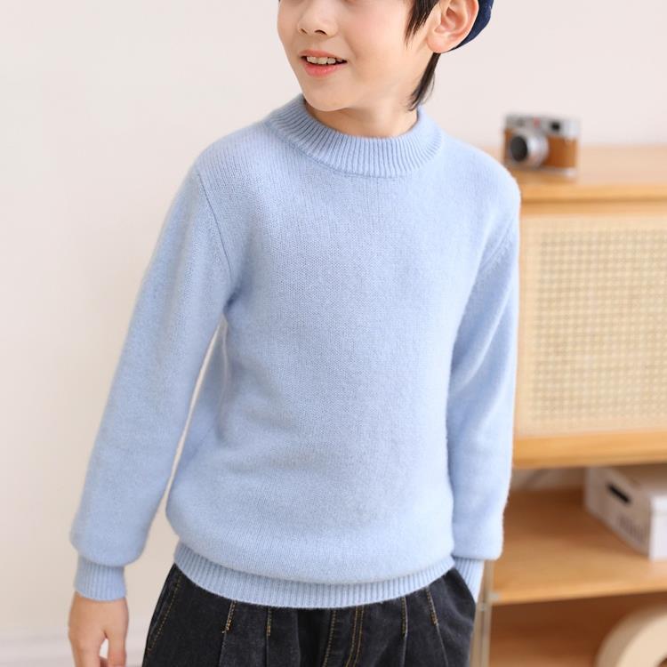 Half-Height Boys' Sweater Pure Wool Sweater Girls' Crewneck Bottoming Sweater Pullover Sweater Baby Thickened Double-Stranded Children - Image 4