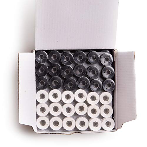 Embroidex 144 Black/White Prewound Bobbins for Brother Embroidery Machine Size A (156) 90 Weight - Image 1