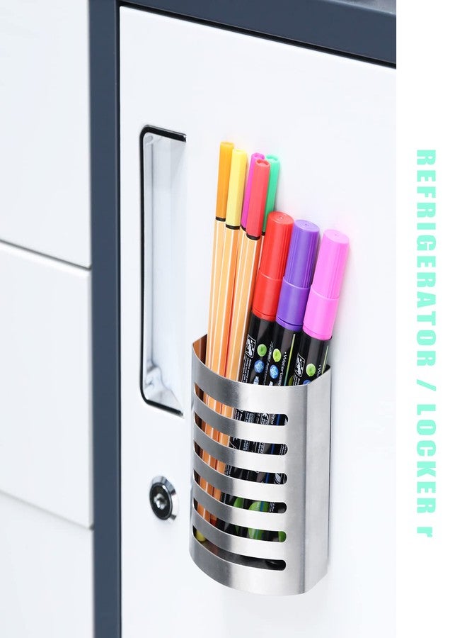 Sanpaint Magnetic Modern Pen and Pencil Holder, Metal Writing Utensil Storage Organizer for Kitchen, Locker, Home, or Office, 3.25" x 1.75" x 3.50", Brushed Stainless Steel - Image 2